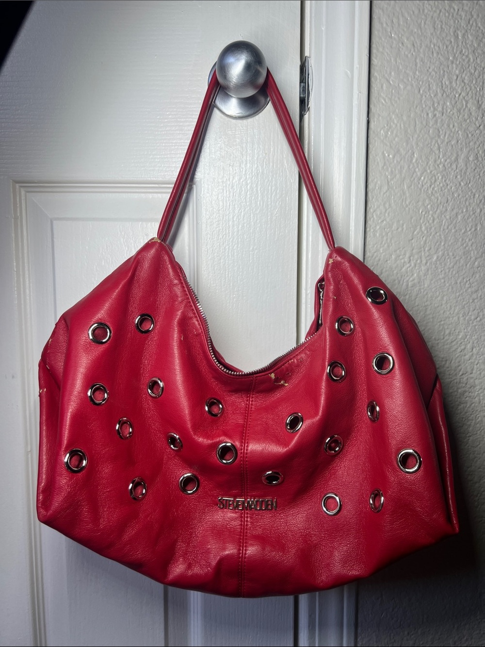Steve Madden Red Shoulder Hobo with Silver Grommets